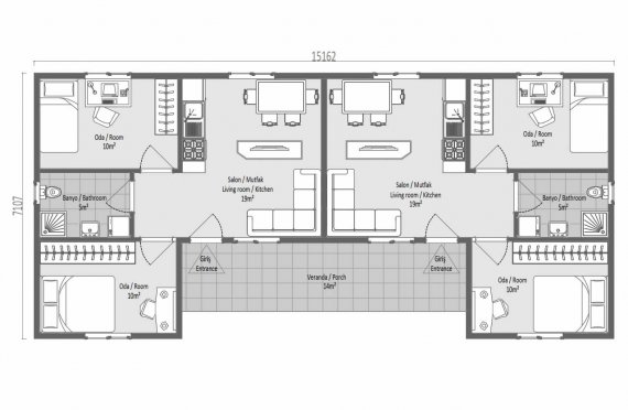 102 м2 модулна стая с 2 отделни легла